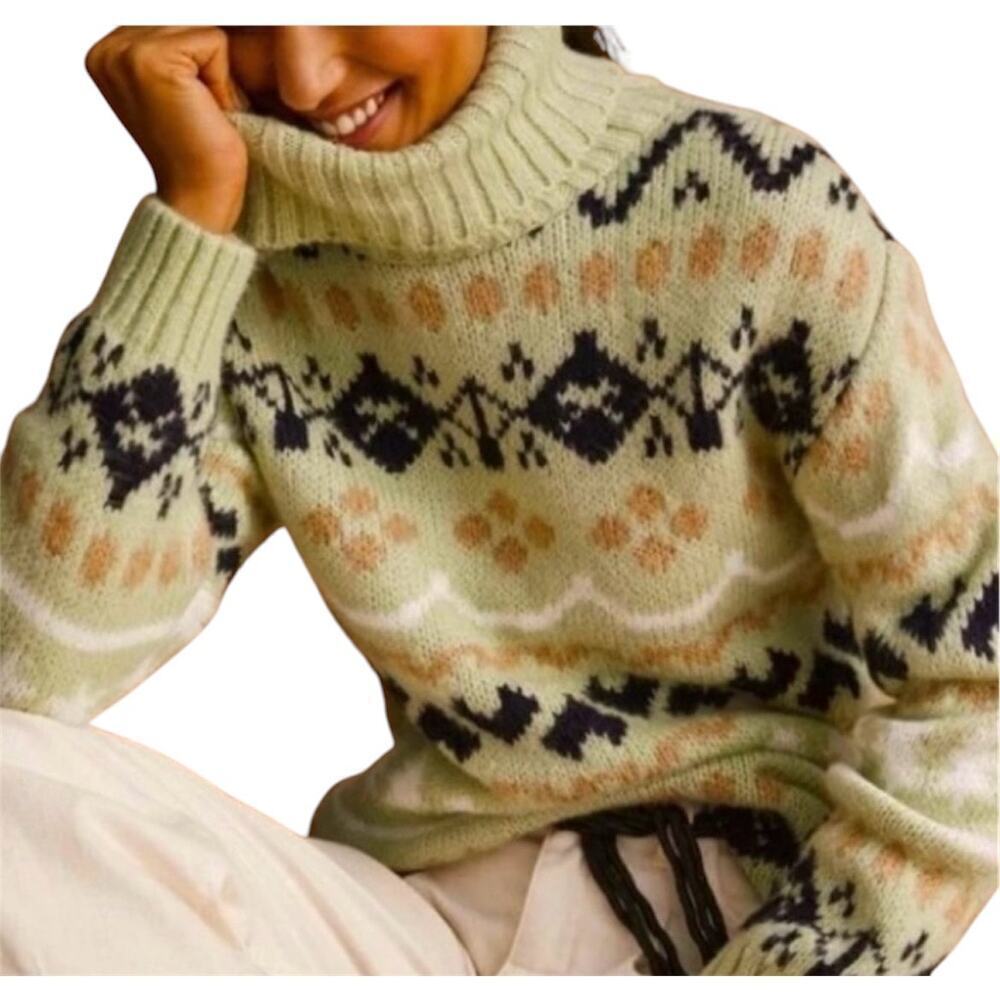 by Anthropologie Womens Turtleneck Tunic Fair Isle Sweater Size XS